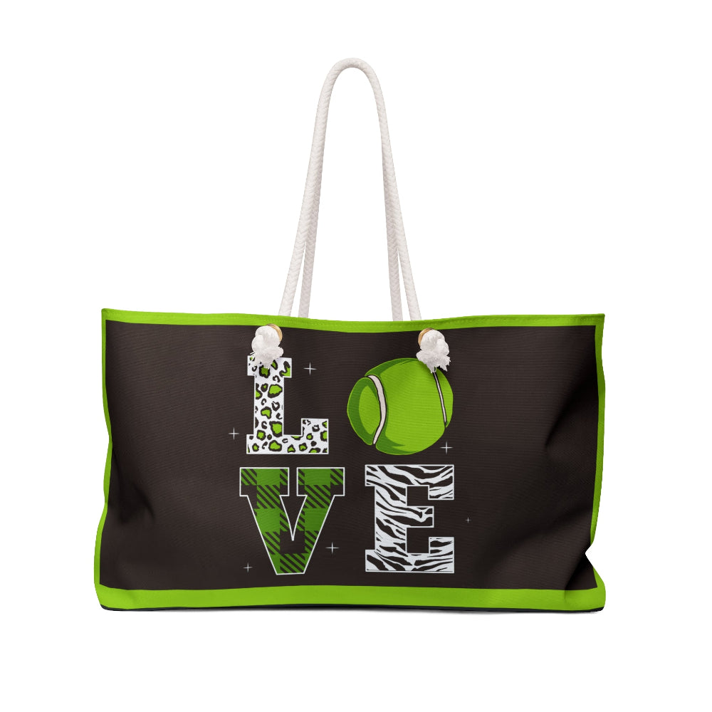 PBP Tote bag with 'LOVE' design featuring a tennis ball on a black background